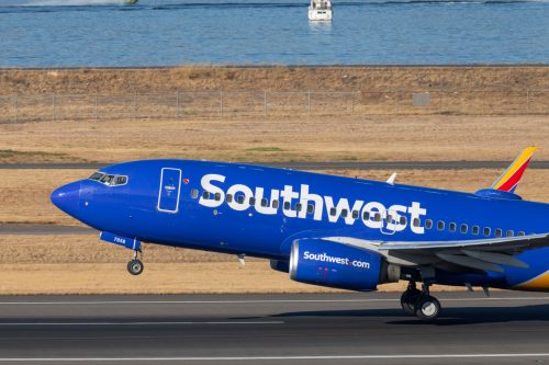 A Southwest Airlines plane taking off