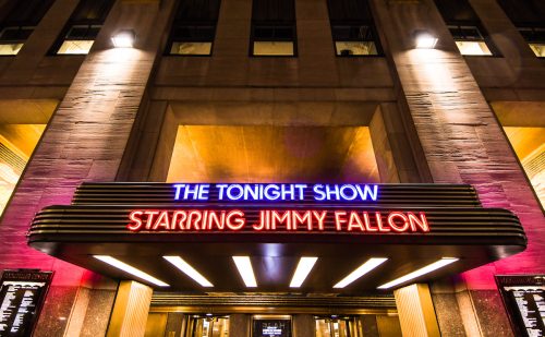The marquee for "The Tonight Show" photographed in 2018