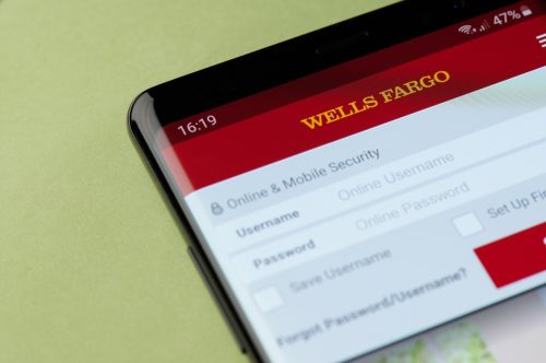 New york, USA - april 22, 2019: Wells Fargo mobile bank interface on smartphone screen