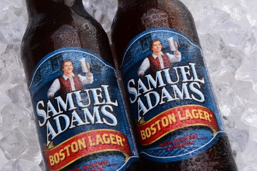 Two Bottles Samuel Adams Boston Lager over Ice