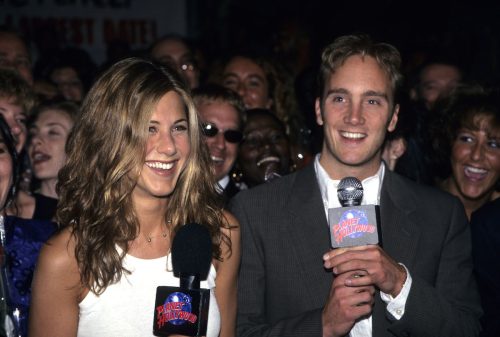 Jennifer Aniston and Jay Mohr at the premiere of "Picture Perfect" in 1997