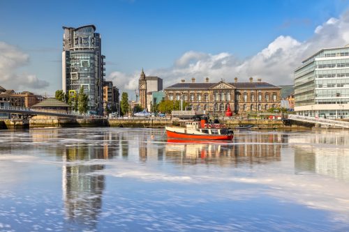 The Custom House and Lagan River in Belfast, Northern Ireland