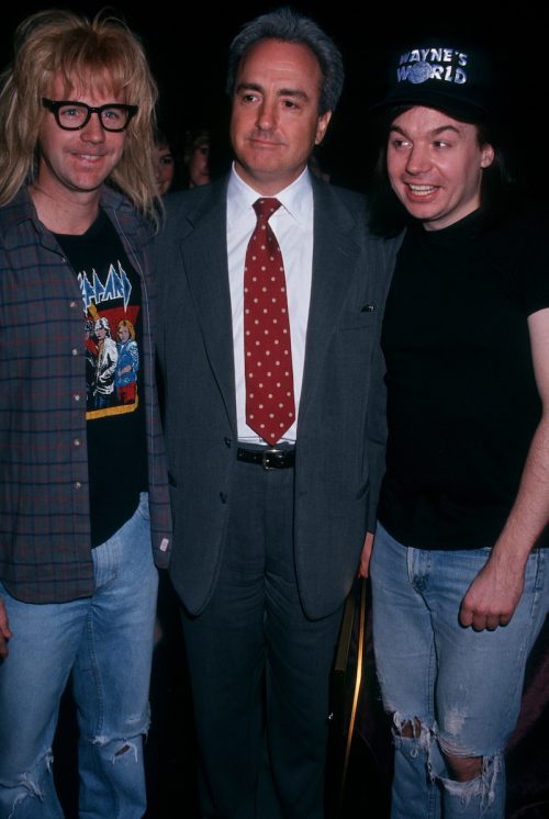 Dana Carvey, Lorne Michaels, Mike Myers at the International Radio-TV Society Broadcasters Luncheon in 1992