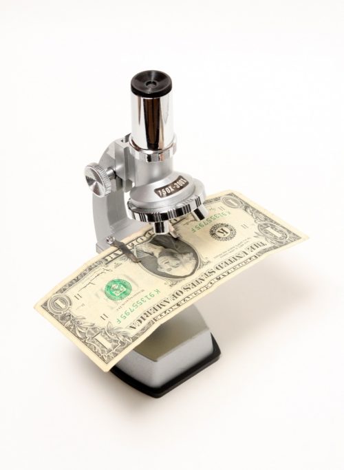 dollar bill under a microscope