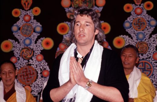 Richard Gere with monks at the American Museum of Natural History in 1989