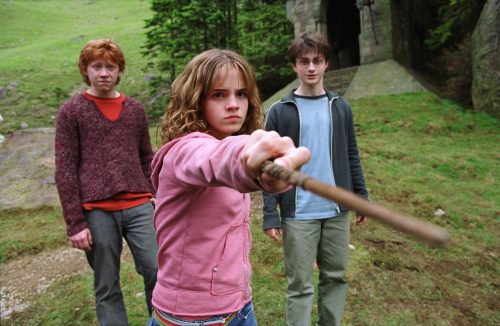Rupert Grint, Emma Watson, and Daniel Radcliffe in Harry Potter and the Prisoner of Azkaban