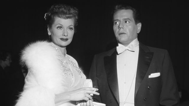 Lucille Ball and Desi Arnaz at the 1957 Emmy Awards