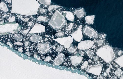 Melting ice near Sirmilik National Park on Bylot Island. Pond Inlet, Nunavut, Canada