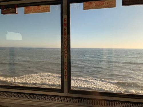 the pacific ocean through train windows