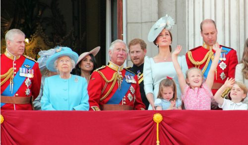 Members of the British royal family during Trooping the Colour at Buckingham Palace