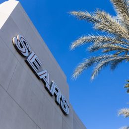 Burbank CA USA - January 8, 2017: Sears announced a second wave of store closures on Wednesday, bringing the total number of closures scheduled for early 2017 to 150. The company will shut down 108 Kmart stores and 42 Sears stores by April, according to an internal document obtained by Business Insider. Founded in Chicago in 1886, Sears is a chain of department stores with over 2,000 locations nationwide. The main entrance of a closing Sears department in California. The company was founded by Richard Warren Sears and Alvah Curtis Roebuck in 1893. After varies struggles some stores are closing in the US.