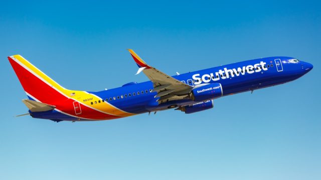 southwest airlines plane in flight