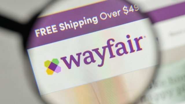 A close up of the Wayfair logo on the company's website