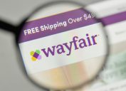 A close up of the Wayfair logo on the company's website