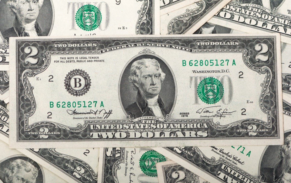 Two dollar bill issued in 1976 to commemorate the bicentenary U.S.