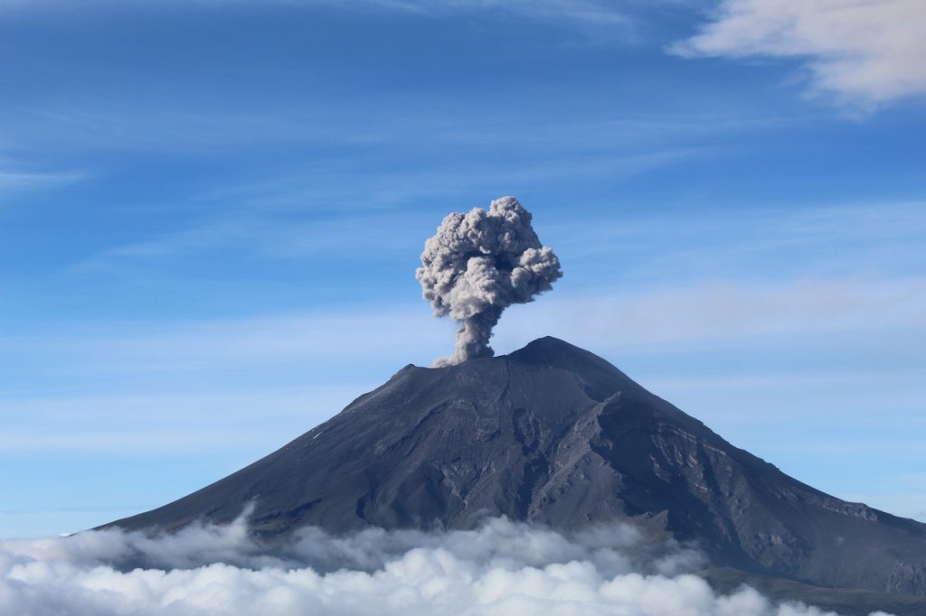Popocatepetl volcano in Mexico spewing a column of ash