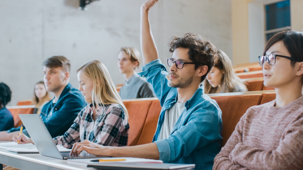 Young Male Student Raising Hand in Class
