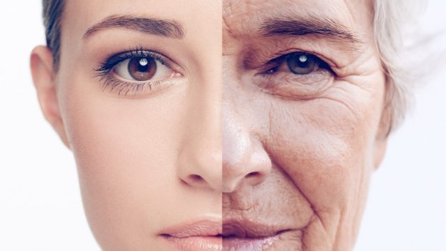 Same Person - 50 Years Apart. Cropped composite image of a woman when she was young and old.