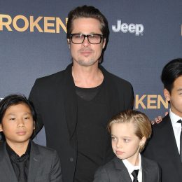Pax Jolie-Pitt, Brad Pitt, Shiloh Jolie-Pitt, and Maddox Jolie-Pitt at the premiere of "Unbroken" in 2014