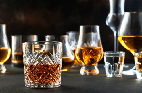 brandy in assortment of glasses