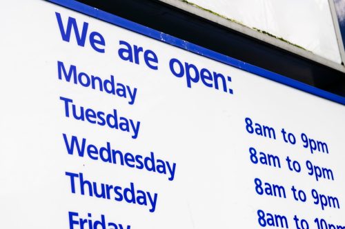 Opening hours at a supermarket
