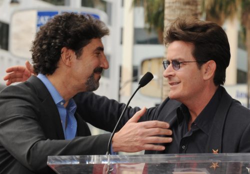 Chuck Lorre and Charlie Sheen at Lorre's Hollywood Walk of Fame star ceremony in 2009