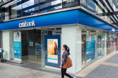 Brisbane, Australia - July 9, 2017: Citibank is the consumer division of Citigroup. This branch is in central Brisbane.