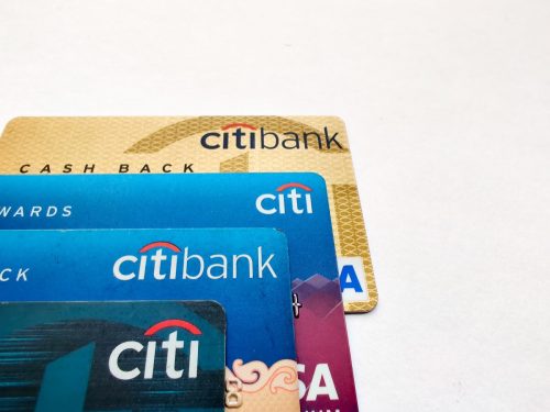 New York, USA, 2019. Multiple Citibank premium Credit/Debit cards. Citibank is the consumer division of financial services multinational Citigroup