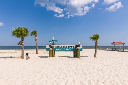 Mississippi Gulf Coast sign on beach