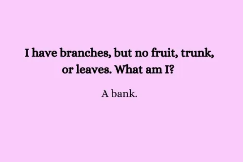 "I have branches, but no fruit, trunk, or leaves. What am I? A bank."