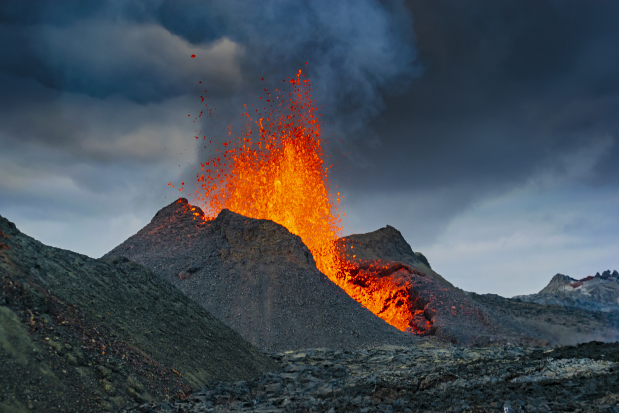 A volcano erupting in Iceland
