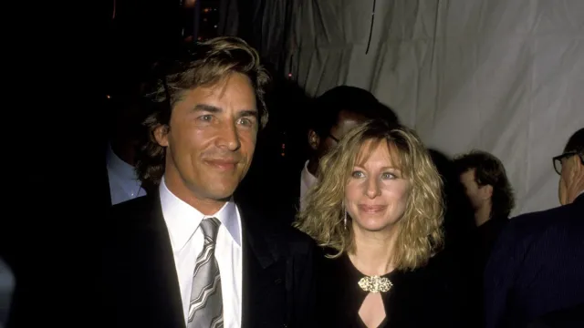 Don Johnson and Barbra Streisand at the premiere of "Sweet Hearts Dance" in 1988