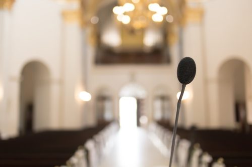Close-up of microphone in church