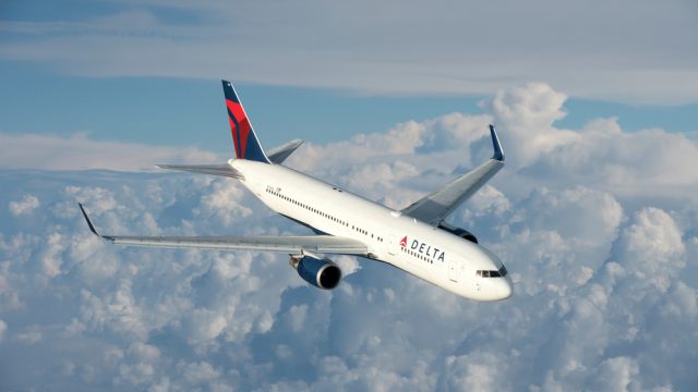 Delta Airlines plane in flight in the sky