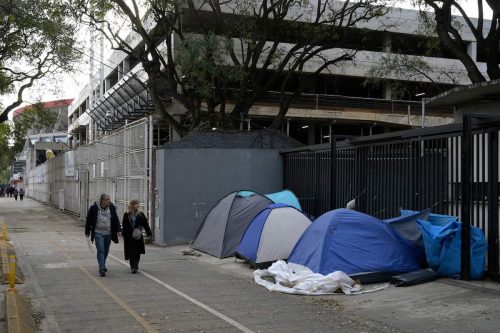 Tents of Taylor Swift fans camping outside of Argentina's River Plate Stadium