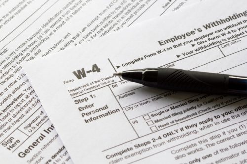 Close up of Form W-4, Employee's Withholding Certificate.