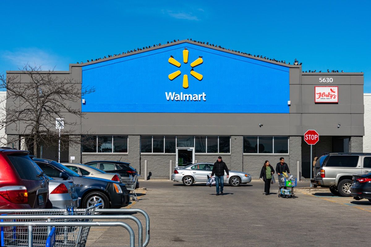 Niles, Illinois, United States - February 21, 2023: Front entrance of a Walmart store located in a Chicago suburb.