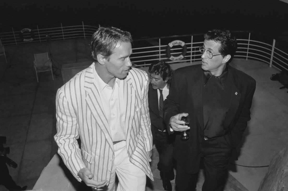 Arnold Schwarzenegger and Sylvester Stallone in 1990