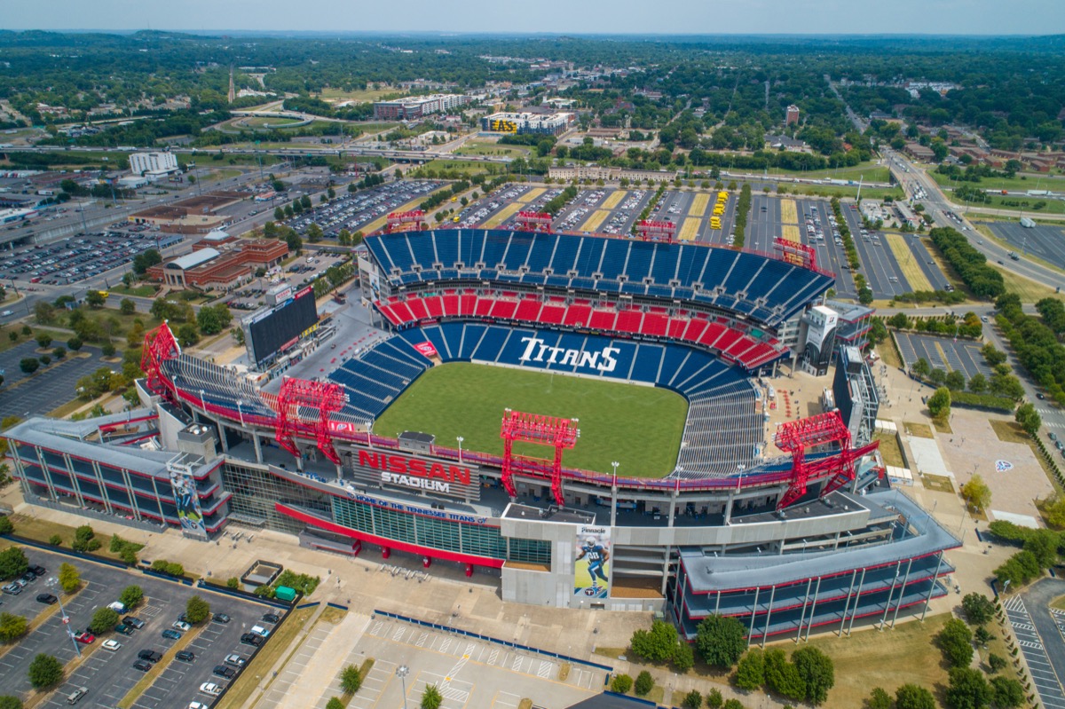 NASHVILLE, TENNESSEE, USA - AUGUST 1, 2018: Aerial drone image of the Nissan Stadium Nashville Tennessee USA