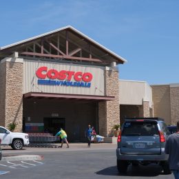 Folsom, California, USA - April 16, 2023: Costco Wholesale storefront in Folsom, California on a late afternoon. Costco Wholesale operates an international chain of membership warehouses, carrying brand name merchandise at substantially lower prices.