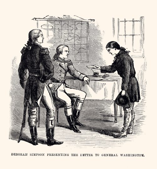 Illustration of Deborah (Simpson) Sampson Presenting a Letter to General Washington