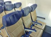 Interior view of empty seats on an airplane from Southwest Airlines