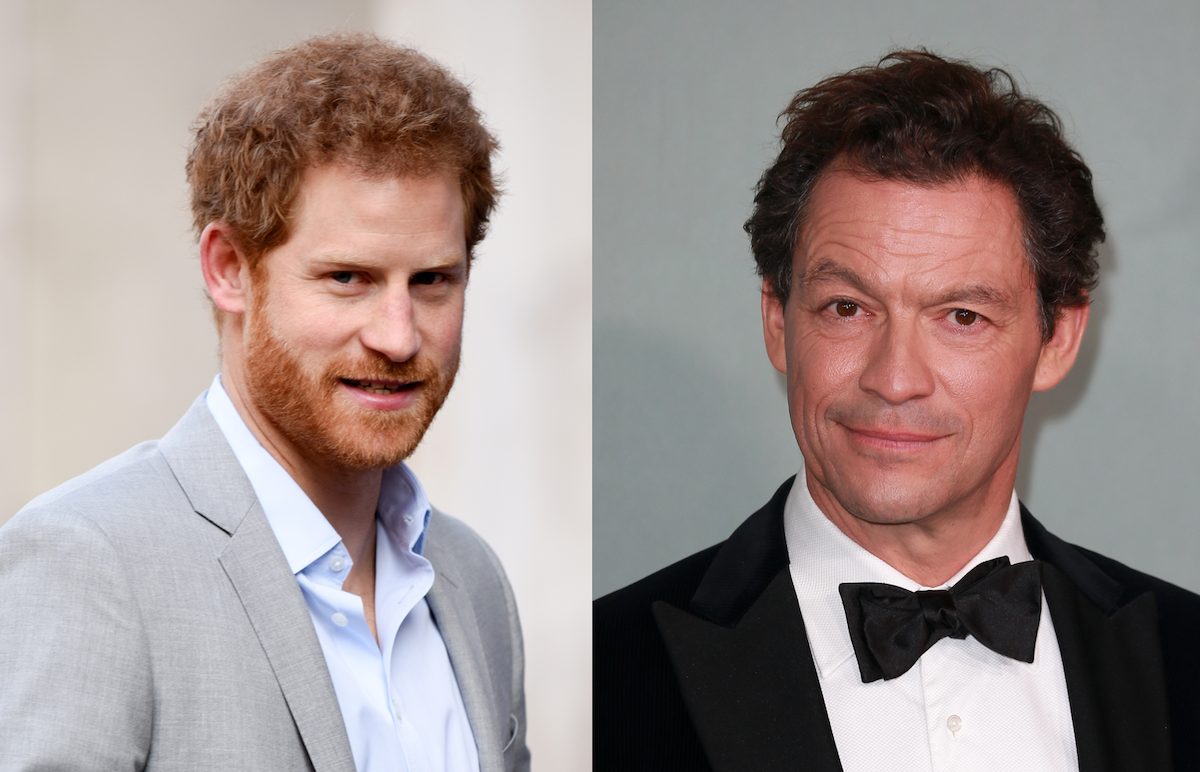 Prince Harry in 2017; Dominic West in 2022