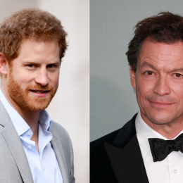 Prince Harry in 2017; Dominic West in 2022