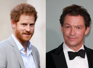 Prince Harry in 2017; Dominic West in 2022
