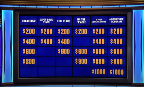 "Jeopardy!" categories on a December 2023 episode