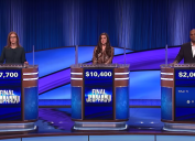 Contestants on a December 2023 episode of "Jeopardy!"
