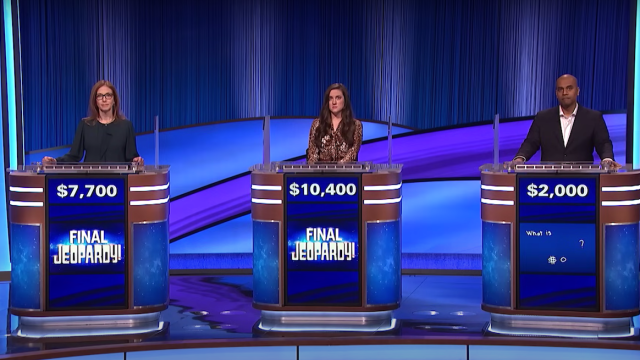 Contestants on a December 2023 episode of "Jeopardy!"