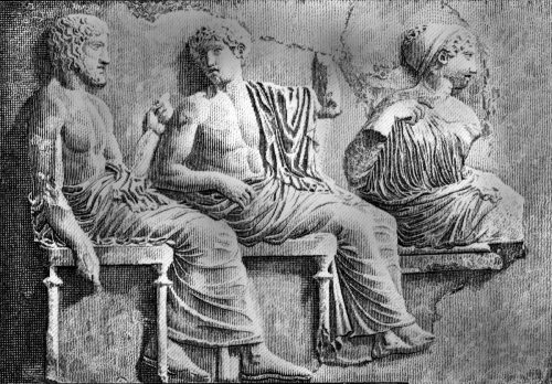 sculpture of Poseidon, Apollo and Artemis in the meeting of gods