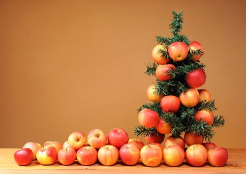 Christmas tree decorated with fresh apples